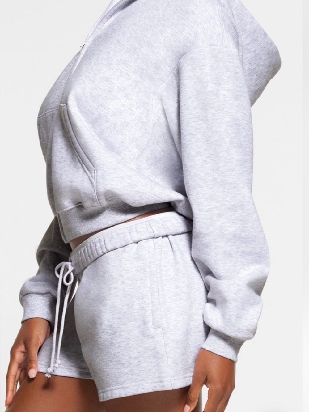 Skims cotton fleece cropped zip up Hoodie, light Heather grey size medium - Picture 3 of 7